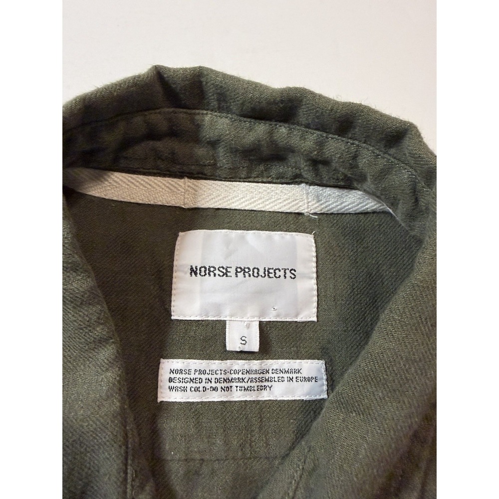 Norse Projects Linen Flannel Button Down Shirt Olive Men's Size Small - Picture 2 of 8